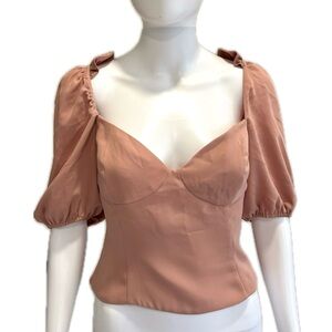 Aritzia Wilfred Corset Milkmaid Top Size M Rose Ruffle Puff Sleeve Smocked Back